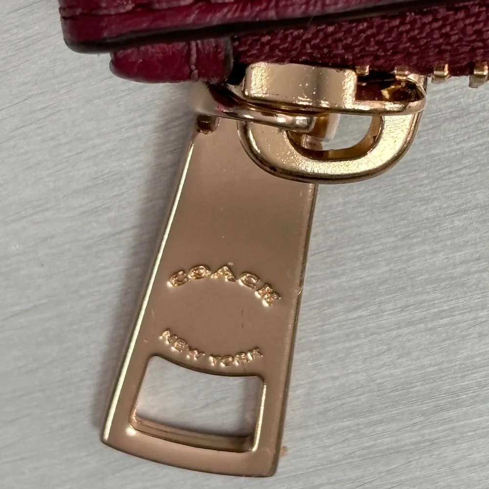 Coach Berry Purple/ Striped Leather Pouch /Wristlet
